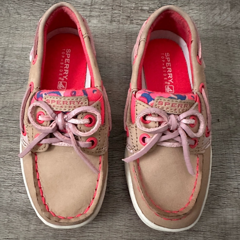 Sperry Kids Boat Shoes - Tan and Pink